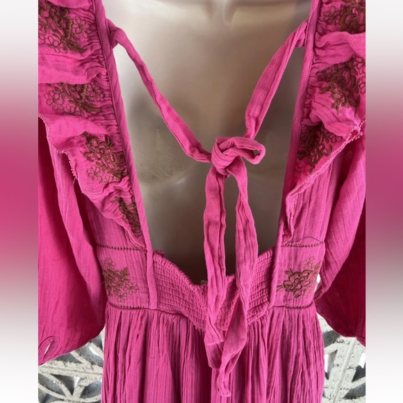 Free People Lovers Lane Pink Cotton Gauze Maxi Dress Size Small - Picture 11 of 16